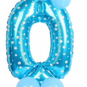 Balon aniversar PARTY GO, cifra 0, folie/latex, alb/albastru, 65 cm