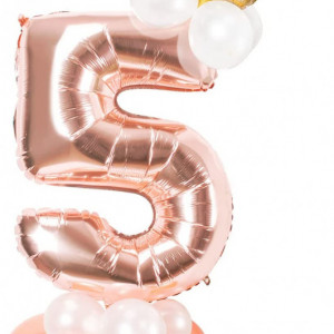 Balon aniversar PARTY GO, cifra 5, folie/latex, rose, 120 cm - Img 1