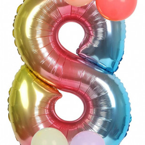 Balon aniversar PARTY GO, cifra 8, folie/latex, multicolor, 65 cm