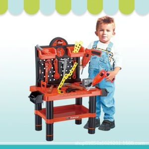 Banc de lucru jucarie Rovo 57008, masina de gaurit electrica, unelte si accesorii, 52 piese - Img 2