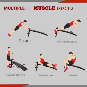 Banca multifunctionala pentru fitness, reglabila, otel/EVA, rosu/negru, 56,5 x 135 x 50-68 cm, Resigilat, Grad A - Img 3