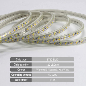 Banda LED FOLGEMIR, 5730 SMD 120 LED-uri/m banda usoara, iluminare 220 V 230 V, tub de iluminat impermeabil cu telecomanda IR, 3 culori pe banda, 8 m - Img 5