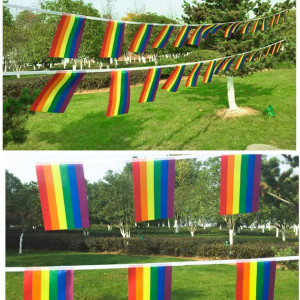 Banner cu 30 de steaguri curcubeu Hollylife, nailon/poliester, multicolor, 10 m / 14 x 21 cm - Img 3