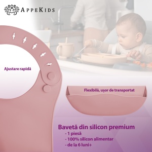 Baveta din silicon, AppeKids - Old Rose - Img 2