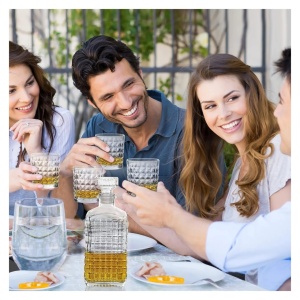 Belle Vous set decantor + 4 pahare whisky, sticla gravata model diamant, decantor 500ml + pahare 4x260ml, dop etans, compatibil masina de spalat vase - Verificat A · Re-Bloom - Img 5