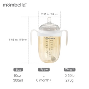 Biberon Anticolici Mombella Breast-Like, 300ml, Tetina 360Ãƒâ€šÃ‚Â° XL Flux Consistent, PPSU, Ivory - Img 3