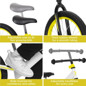 Bicicleta fara pedale copii 16 inch, 5-9 ani, roti cu disc siguranta, Galben/Alb/Negru - Verificat A · Re-Bloom - Img 2