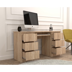 Birou Atelier Denver, dimensiuni 140x50x75 cm, culoare sonoma, include 6 sertare - Img 4