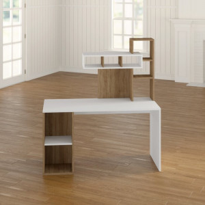 Birou, lemn masiv, alb/maro, 153,8 x 140 x 60 cm - Img 2