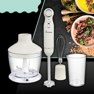 Blender de mana Fram FHBL-RAC1200CR, 1200W, Capacitate tocator: 500ml, Capacitate cana de mixare: 600ml, Crem - Img 2