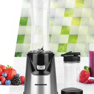 Blender sport Heinner WellGo Mix 400 HSB-T400SS, Putere 400W, 19000RPM, Recipiente Tritan fara BPA 600/400ML, Buton ON/OFF, Lame din inox, Carcasa din inox, Argintiu/Negru - Img 3