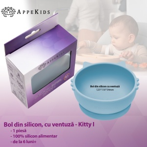 Bol din silicon, AppeKids, Kitty I - Aqua Blue - Img 2