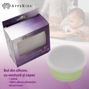 Bol din silicon cu ventuza si capac, AppeKids - Raw Green - Img 2