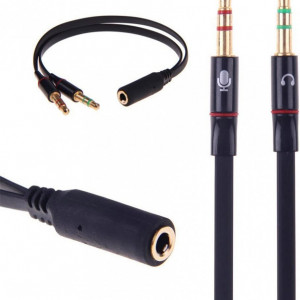 Cablu Audio Smartera Jack 3.5mm tata la 2x 3.5mm mama, aur 24K, negru, 20 cm