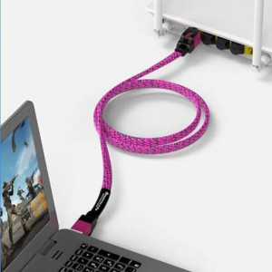Cablu Cat7 Ethernet OFNPFTTH, nailon, roz, 2 m