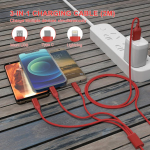 Cablu de incarcare 3 in 1 Bawanfa, USB C/Micro USB/Lightning, nailon, rosu, 2 m - Img 4