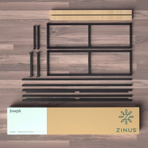 Cadru de pat ZINUS, otel/lemn, negru/natur, 140 x 200 x 25,5 cm - Img 2