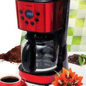 Cafetiera digitala Heinner HCM-1500RDIX, Putere 900W, Capacitate 1.5L, Timer, Display Led, Rosu/Negru