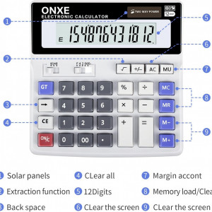 Calculator solar cu 12 cifre ONXE, PVC, multicolor, 16 x 16 cm 