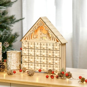 Calendar de Advent pentru Craciun, LED, lemn, natur, 26.6 x 6 x 30 cm, Resigilat, Grad A - Img 4
