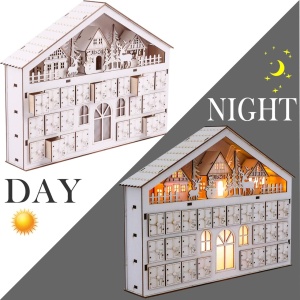 Cumpara Calendar de advent Valery Madelyn, lemn, alb, LED, 39 x 30 x 7 cm  de la Chilipirul-zilei în rate, cu cardul sau plata la livrare!