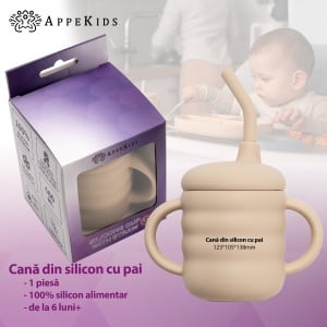 Cana din silicon cu pai, AppeKids - Bubble Beige - Img 2