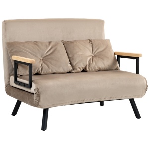 Canapea extensibila 2 locuri Re-Bloom, catifea poliester/otel/burete/lemn, 102x73x81 cm, pat 183x98.5x26 cm, spatar 5 niveluri, 2 perne incluse, 120 kg, maro deschis - Verificat A · Re-Bloom