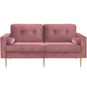 Canapea Vasagle, 3 locuri, catifea/lemn/metal, roz/auriu, 78 x 88 x 183 cm