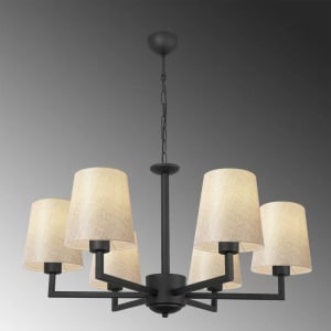 Candelabru Wodina, 6 lumini, metal/textil, negru/crem, 80 x 80 x 70-80 cm