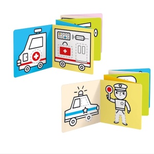 Carte de colorat pentru bebelusi Banana Panda Ready To Draw, Vehicule la lucru, 23 ilustratii simple, 2 carti tip acordeon, 96 cm lungime