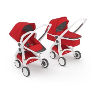 Carucior 2 in 1, Greentom, 100% Ecologic, White Red - Img 1