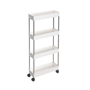 Carucior de depozitare, 4 nivele, metal/plastic, alb/argintiu, 40 x 13,5 x 86 cm