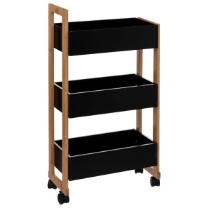 Carucior de depozitare Caddy, MDF/bambus, negru/natur, 41 x 20 x 80 cm