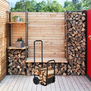 Carucior pentru lemne Chimney, metal/cauciuc, negru, 100 x 43 x 40 cm