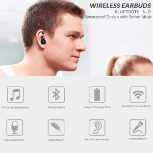 Casti Bluetooth 5.0 cu statie de incarcare YIMAN, 1800mAh, negru, 6,3 x 9,5 cm - Img 8