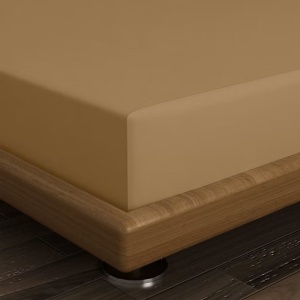 Cearsaf de pat cu elastic, bumbac 100%, 100x200+40 cm, lavabil 30°C, maro deschis - Verificat A · Re-Bloom - Img 2