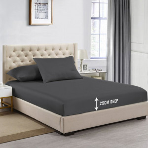 Cearsaf de pat cu elastic gri inchis, 152 x 200 cm - Img 3