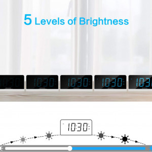 Ceas cu alarma SHANLONYI, afisaj LED, incarcare USB, alb/albastru, 17,7 x 3,8 x 9,5 cm - Img 5
