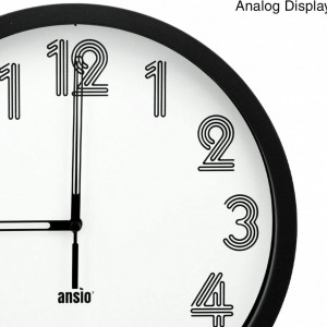 Ceas de perete ANSIO, rotund, analogic, negru/alb, plastic, 25,4 x 4 cm