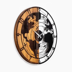 Ceas decorativ de perete din lemn si metal 56x56x3 cm, design modern, nuc/negru - Verificat A · Re-Bloom - Img 2