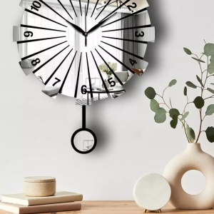 Ceas decorativ de perete MDF/acril, 39x50 cm, diametru 39 cm, grosime 3.6mm, argintiu - Verificat A · Re-Bloom - Img 3