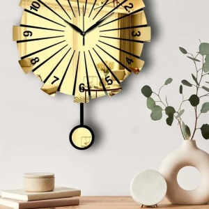 Ceas decorativ de perete Re-Bloom, MDF/acril, auriu/negru, 39 x 50 cm - Img 3