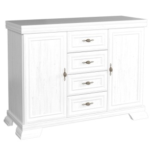 Comoda living VM3, 2 usi, 4 sertare, Alb Antichizat, 128 x 46 x 97 cm - Img 2