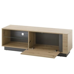 Comoda TV Cailla, MDF/sticla, natur/gri grafit, 138 x 46 x 40 cm