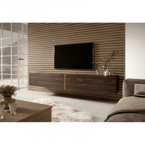 Comoda TV Heshum, lemn, maro inchis/auriu, 30 x 200 x 31,6 cm
