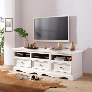 Comoda TV Melissa din lemn masiv de pin/metal, alb, 160 x 50 x 55 cm