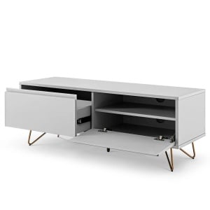 Comoda TV Rodi, MDF/metal, alb mat/auriu, 120 x 45 x 40 cm