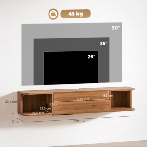Comoda TV suspendata Re-Bloom, PAL, 120x24x22.4 cm, pana la 50", prize AC+USB-A+USB-C, orificii cabluri, 45 kg, nuc - Verificat A · Re-Bloom - Img 3
