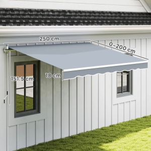 Copertina de soare manuala, poliester/aluminiu, 2.5m latime, extensie max 2m, unghi reglabil 5-45°, manivela Ø1.3x160cm, gri - Verificat A · Re-Bloom - Img 3