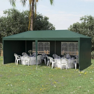 Cort de gradina 6x3m, cadru otel/tesatura PE, 5.85x2.95x2.55m, streasina 1.95m, pereti detasabili, ferestre 1.8x1.03m, 6 sfori + 12 tarusi, verde - Verificat A · Re-Bloom - Img 2